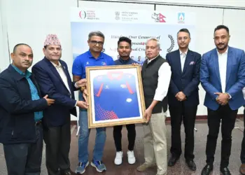 भारतीय दूतावासद्वारा राष्ट्रिय क्रिकेट टिमलाई क्रिकेट सामाग्री हस्तान्तरण
